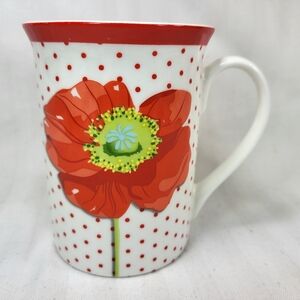Christopher Vine MUG White Red Flower Poppy 12 oz Cup Santa Barbara Design